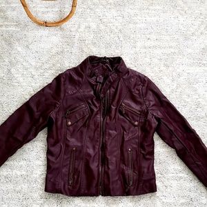 Wine faux leather jacket